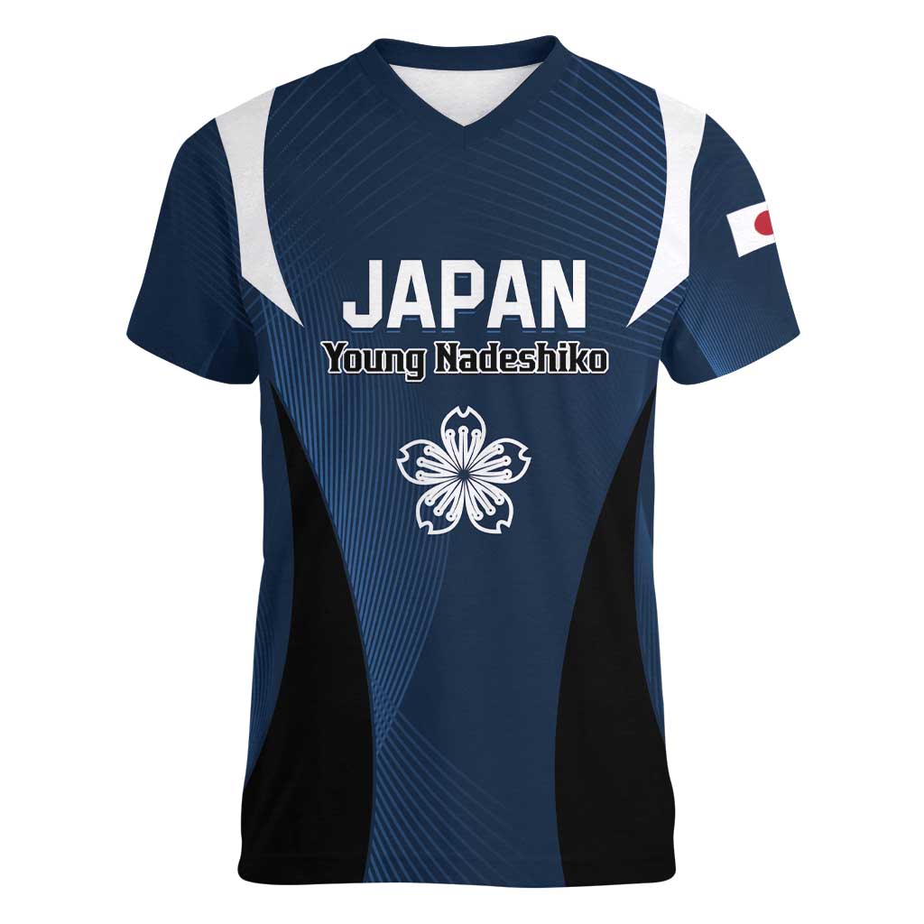 Custom Japan Football Women V-Neck T-Shirt Come On Young Nadeshiko - Wonder Print Shop
