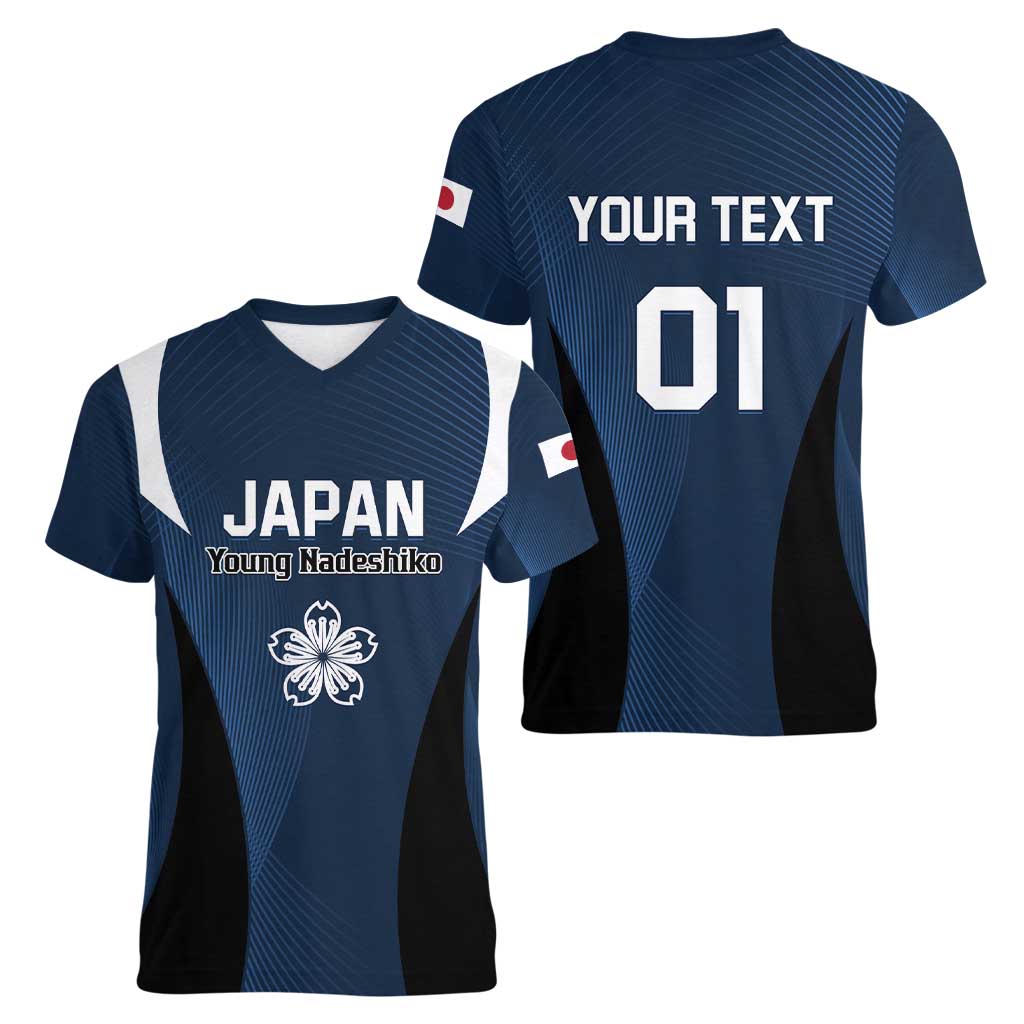 Custom Japan Football Women V-Neck T-Shirt Come On Young Nadeshiko - Wonder Print Shop