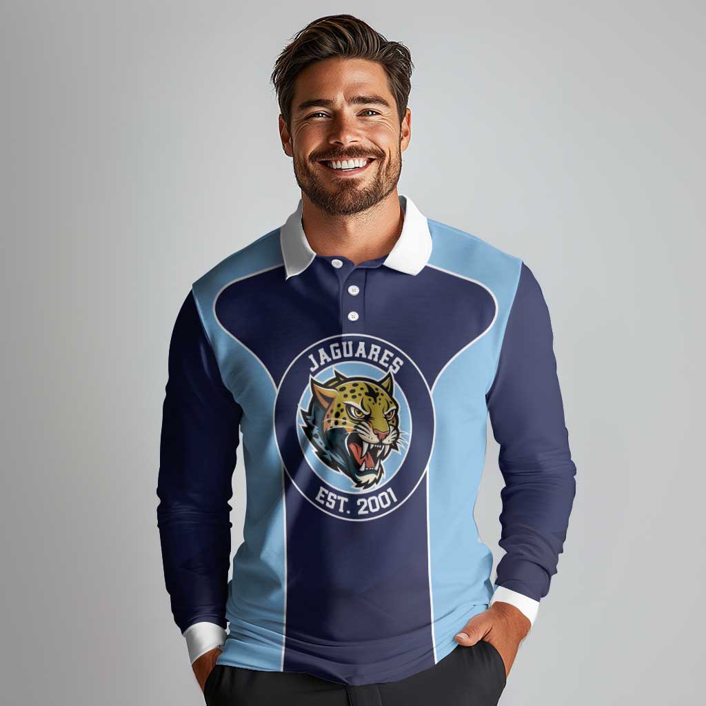 Jaguares El Salvador Rugby Custom Long Sleeve Polo Shirt JagsUp - Wonder Print Shop