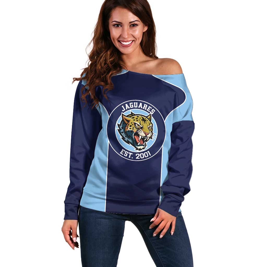 Jaguares El Salvador Rugby Custom Off Shoulder Sweater JagsUp - Wonder Print Shop