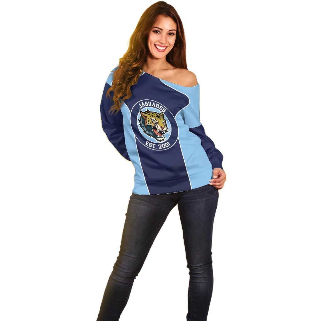 Jaguares El Salvador Rugby Custom Off Shoulder Sweater JagsUp - Wonder Print Shop