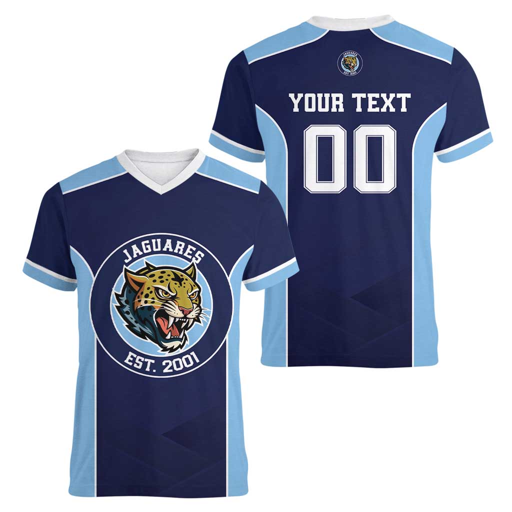 Jaguares El Salvador Rugby Custom Women V-Neck T-Shirt JagsUp - Wonder Print Shop