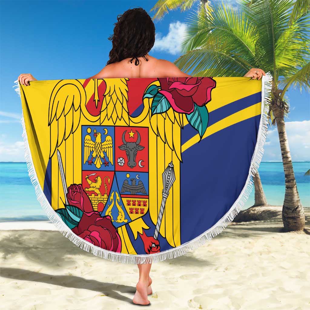 Personalized Romania Independence Day Beach Blanket Golden Eagle With Roses - Wonder Print Shop
