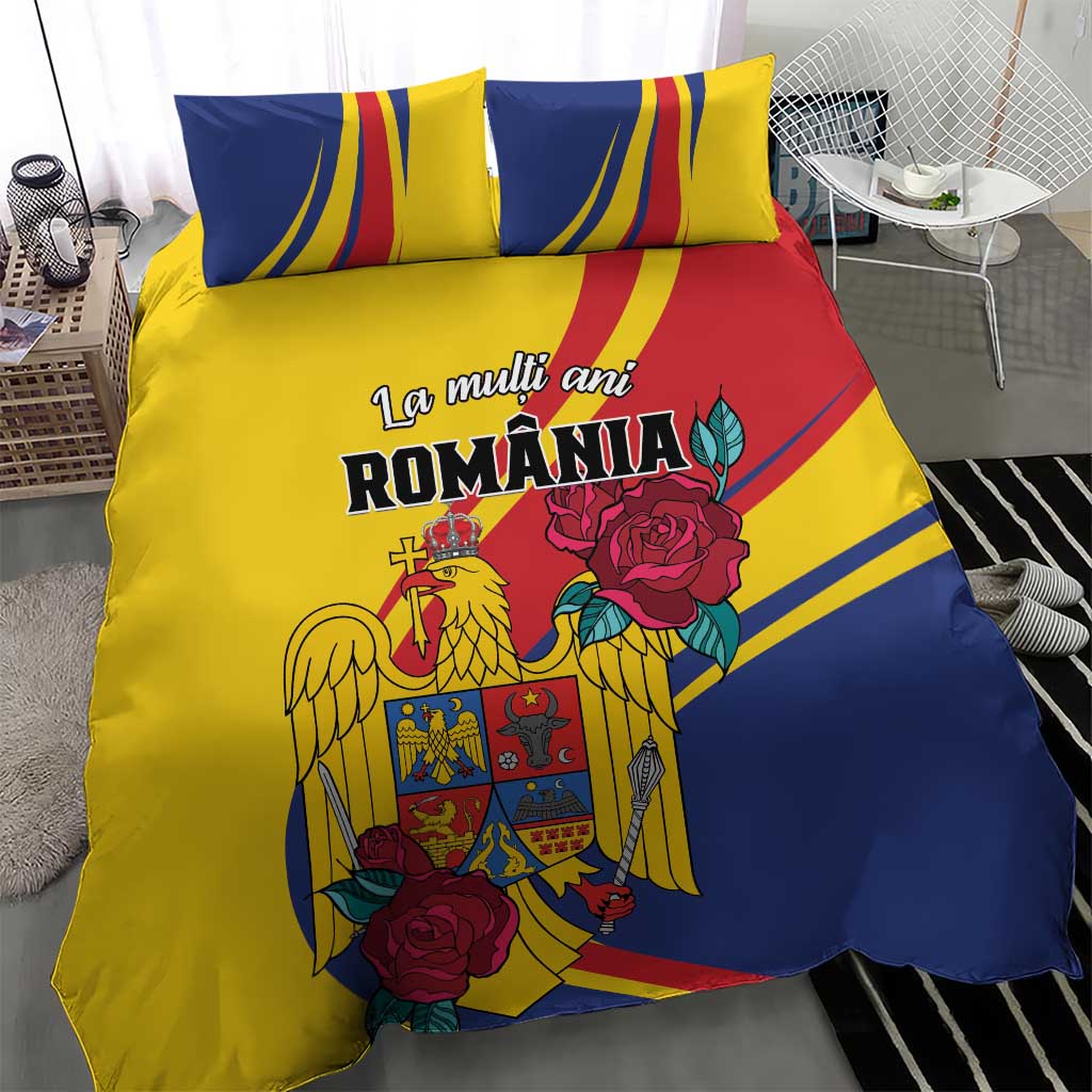 Personalized Romania Independence Day Bedding Set Golden Eagle With Roses - Wonder Print Shop