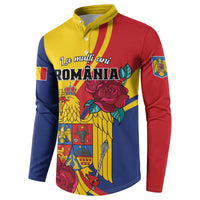 Personalized Romania Independence Day Button Sweatshirt Golden Eagle With Roses - Wonder Print Shop