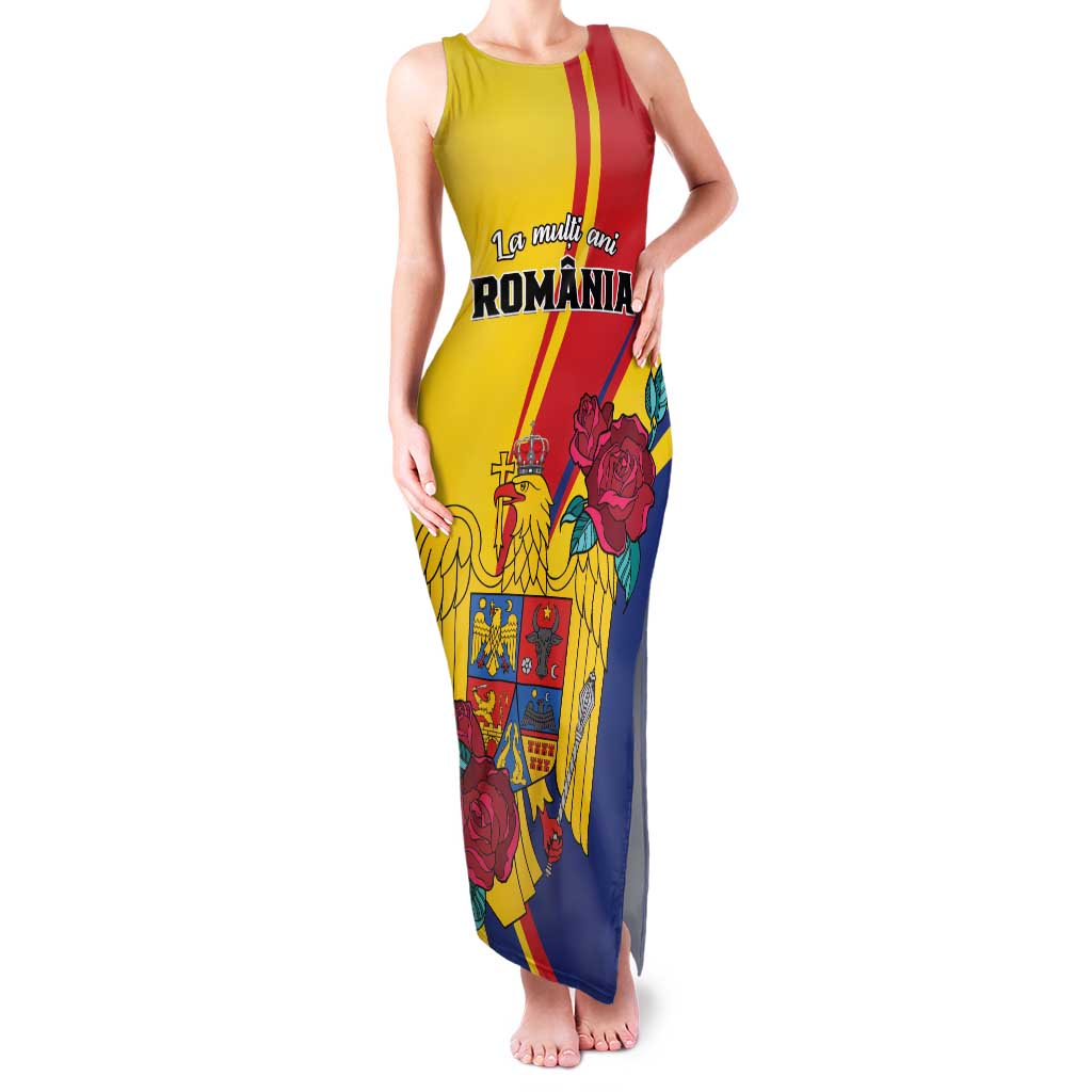 Personalized Romania Independence Day Family Matching Tank Maxi Dress and Hawaiian Shirt Golden Eagle With Roses - Wonder Print Shop