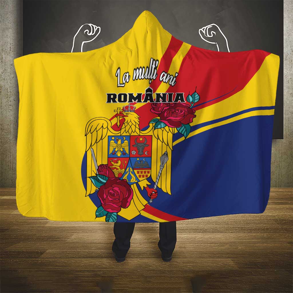 Personalized Romania Independence Day Hooded Blanket Golden Eagle With Roses