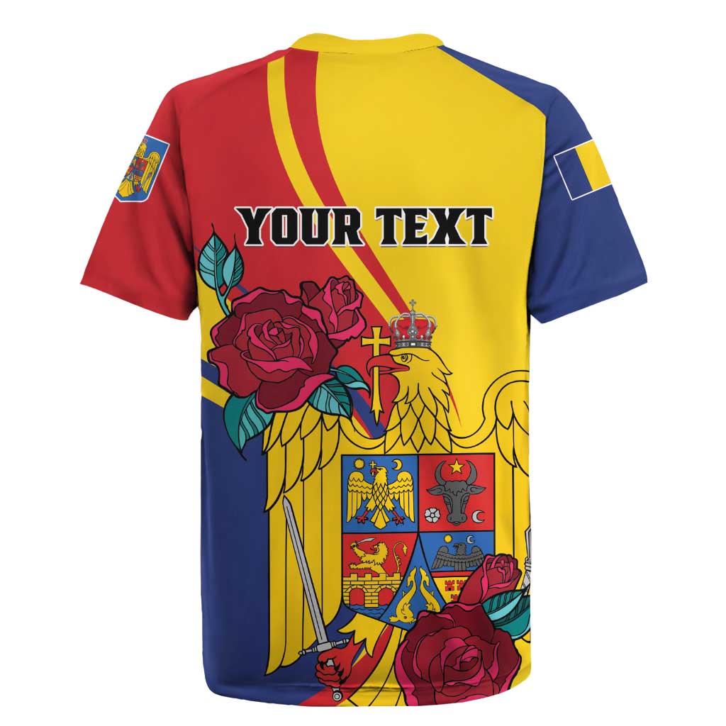 Personalized Romania Independence Day Rugby Jersey Golden Eagle With Roses - Wonder Print Shop