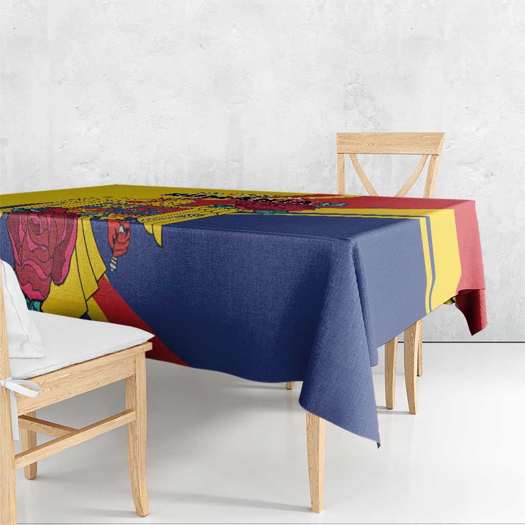Personalized Romania Independence Day Tablecloth Golden Eagle With Roses - Wonder Print Shop
