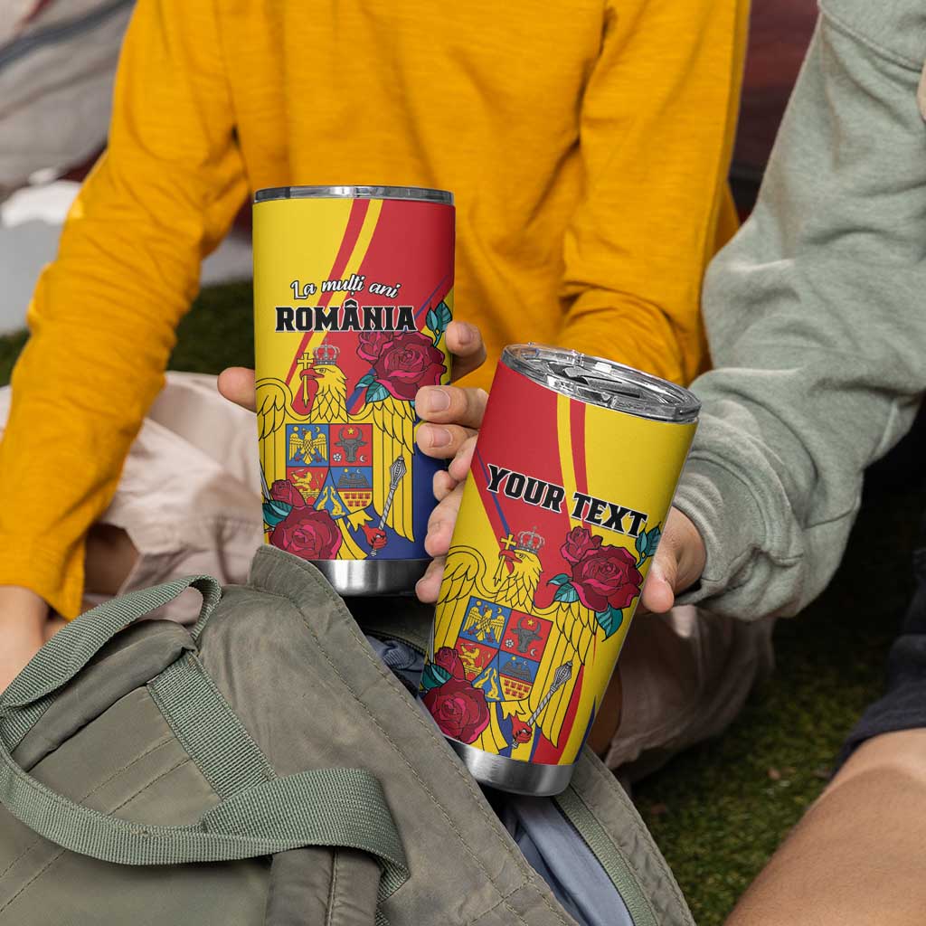 Personalized Romania Independence Day Tumbler Cup Golden Eagle With Roses - Wonder Print Shop