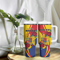 Personalized Romania Independence Day Tumbler With Handle Golden Eagle With Roses - Wonder Print Shop