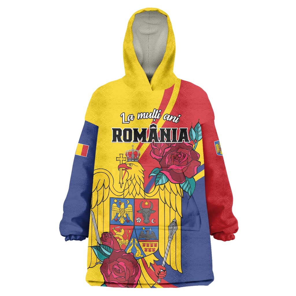 Personalized Romania Independence Day Wearable Blanket Hoodie Golden Eagle With Roses - Wonder Print Shop