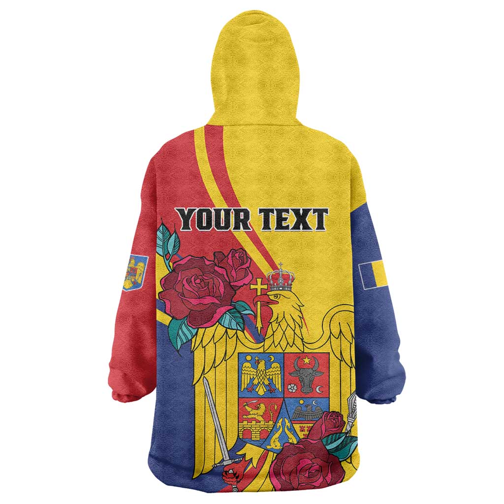 Personalized Romania Independence Day Wearable Blanket Hoodie Golden Eagle With Roses - Wonder Print Shop