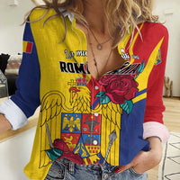 Personalized Romania Independence Day Women Casual Shirt Golden Eagle With Roses - Wonder Print Shop