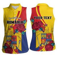 Personalized Romania Independence Day Women Sleeveless Polo Shirt Golden Eagle With Roses - Wonder Print Shop
