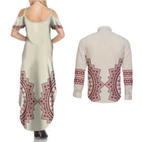 Romanian Traditional Pattern Couples Matching Summer Maxi Dress and Long Sleeve Button Shirt Unique - Wonder Print Shop