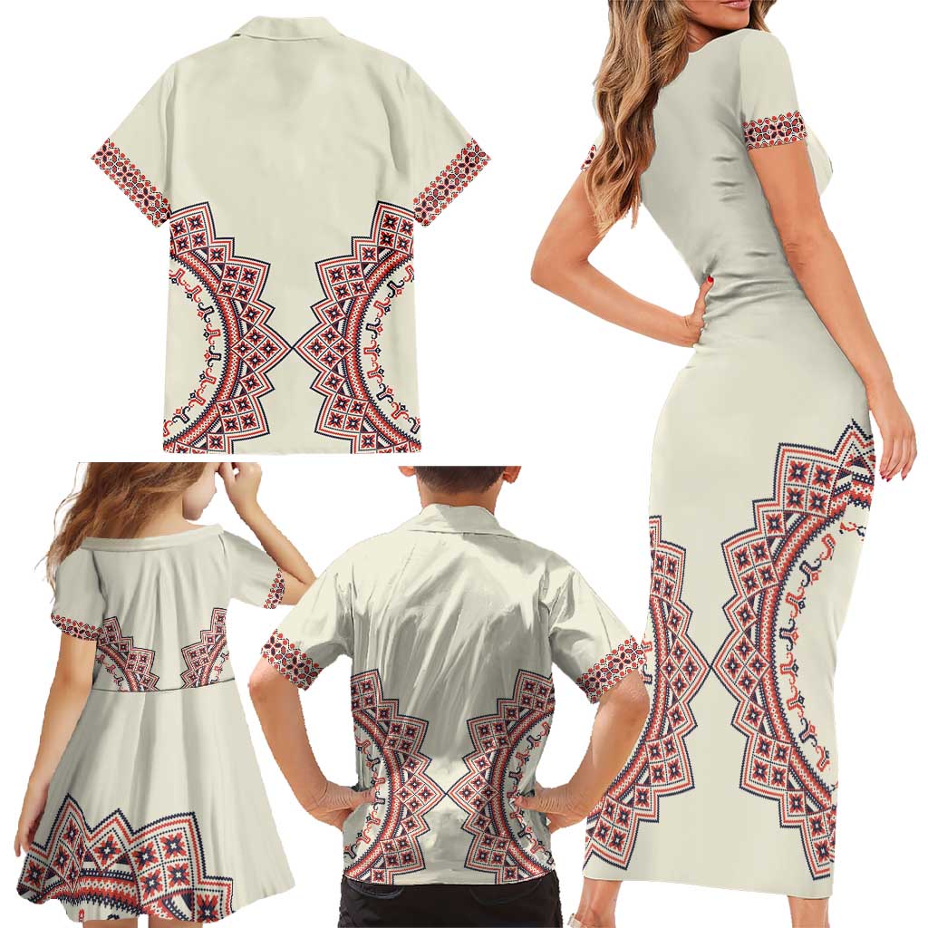 Romanian Traditional Pattern Family Matching Short Sleeve Bodycon Dress and Hawaiian Shirt Unique - Wonder Print Shop