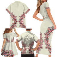 Romanian Traditional Pattern Family Matching Short Sleeve Bodycon Dress and Hawaiian Shirt Unique - Wonder Print Shop