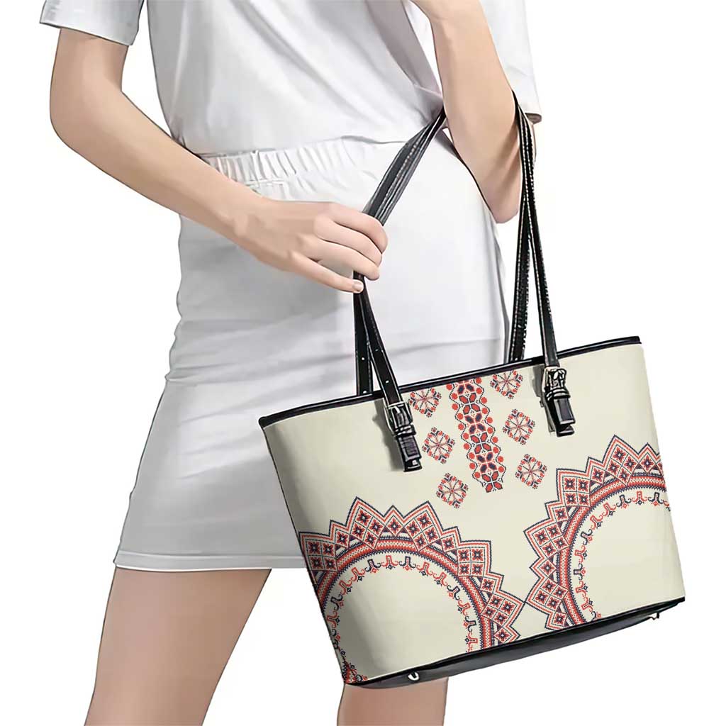 Romanian Traditional Pattern Leather Tote Bag Unique - Wonder Print Shop