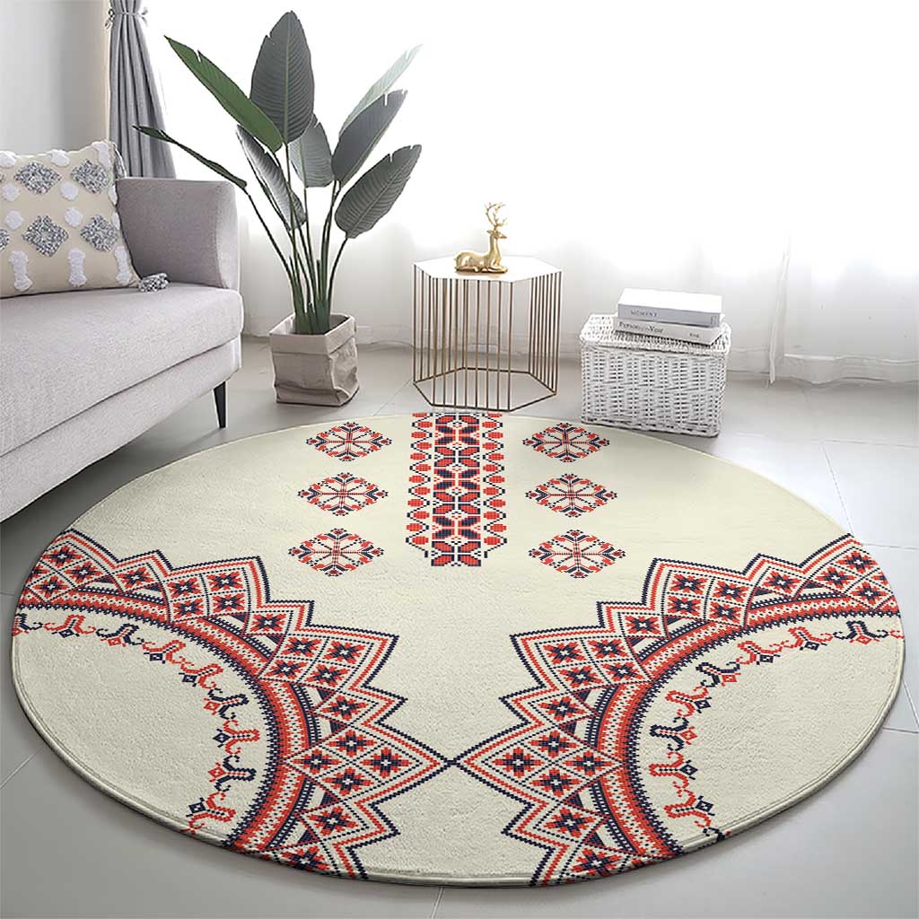 Romanian Traditional Pattern Round Carpet Unique