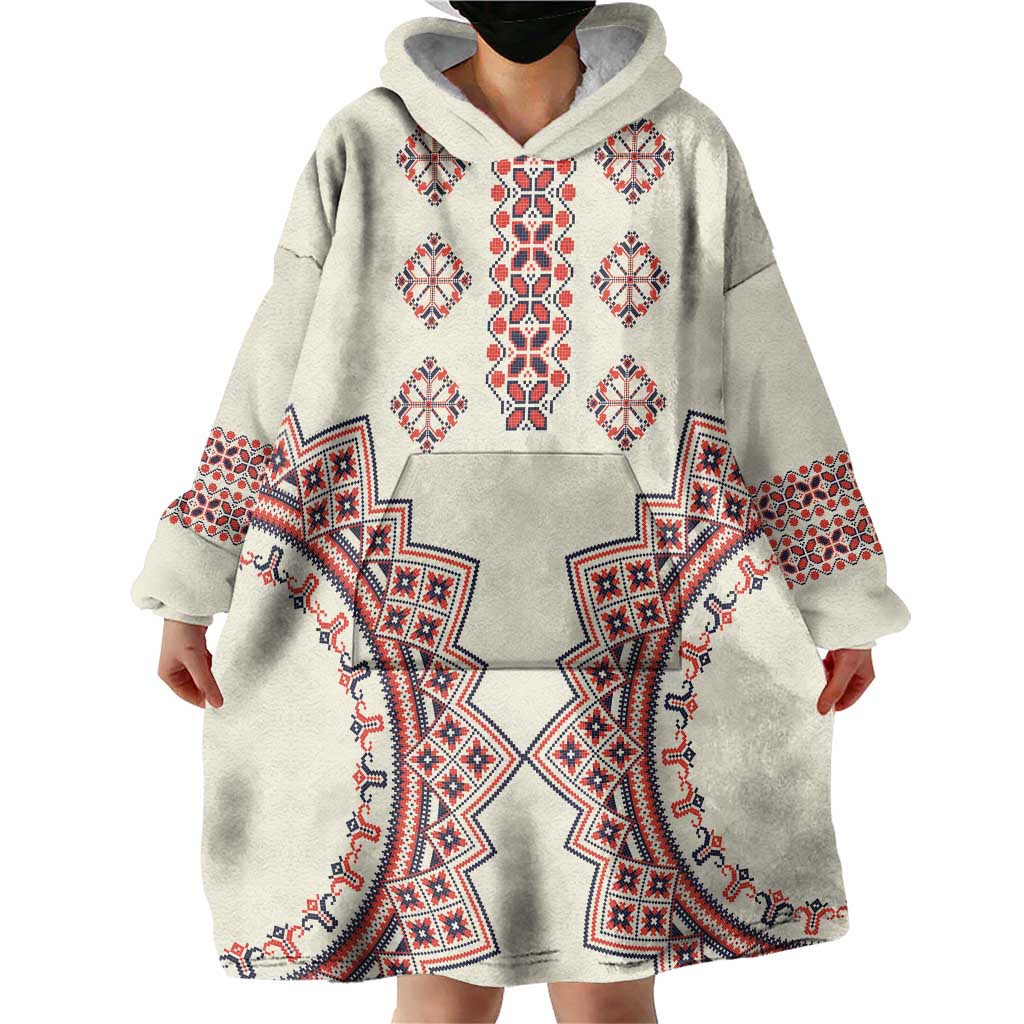Romanian Traditional Pattern Wearable Blanket Hoodie Unique - Wonder Print Shop