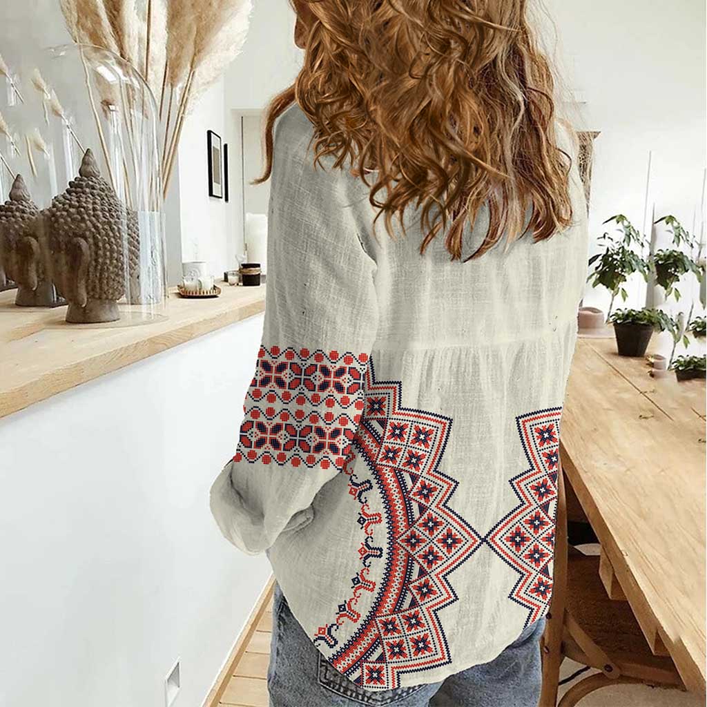 Romanian Traditional Pattern Women Casual Shirt Unique - Wonder Print Shop