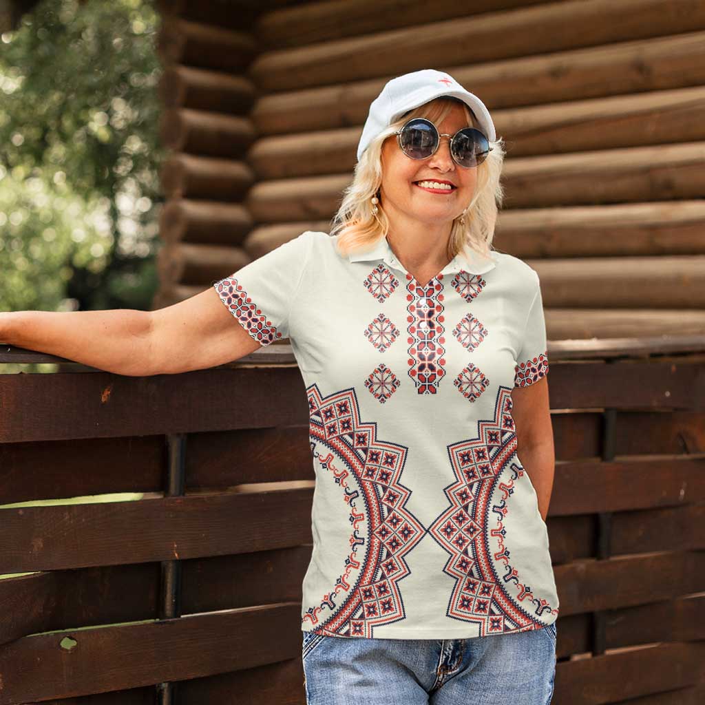 Romanian Traditional Pattern Women Polo Shirt Unique - Wonder Print Shop