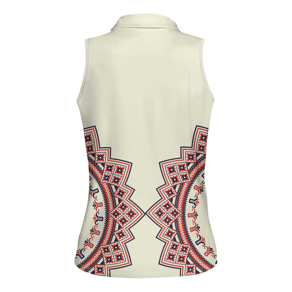 Romanian Traditional Pattern Women Sleeveless Polo Shirt Unique - Wonder Print Shop