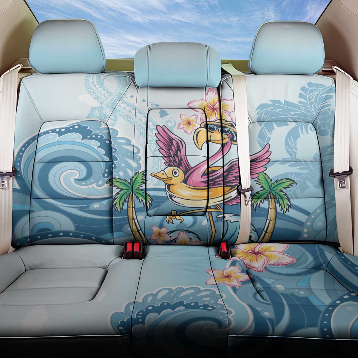 Hawaii Flamingo Back Car Seat Cover Plumeria Tropical Beach - Wonder Print Shop