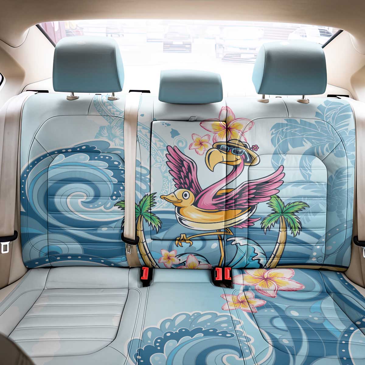 Hawaii Flamingo Back Car Seat Cover Plumeria Tropical Beach - Wonder Print Shop