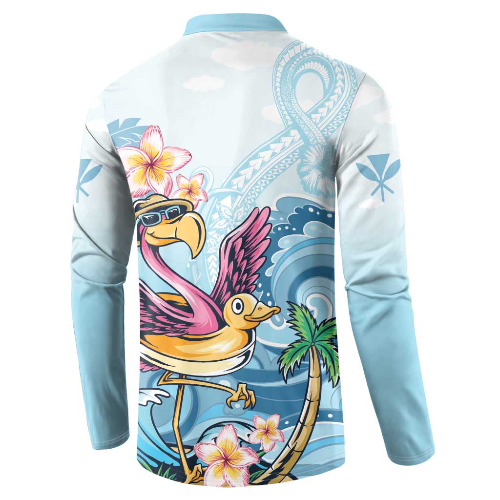 Hawaii Flamingo Button Sweatshirt Plumeria Tropical Beach - Wonder Print Shop