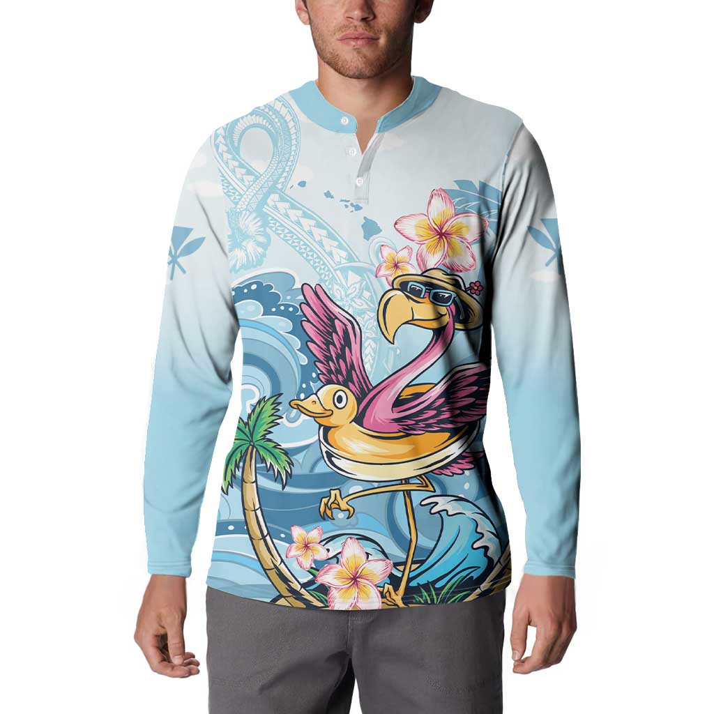 Hawaii Flamingo Button Sweatshirt Plumeria Tropical Beach - Wonder Print Shop