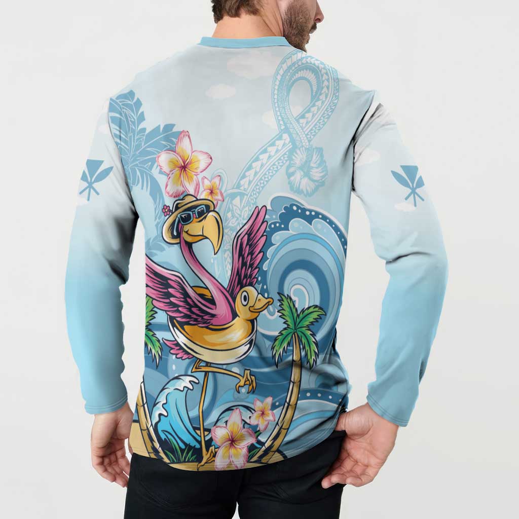 Hawaii Flamingo Button Sweatshirt Plumeria Tropical Beach - Wonder Print Shop
