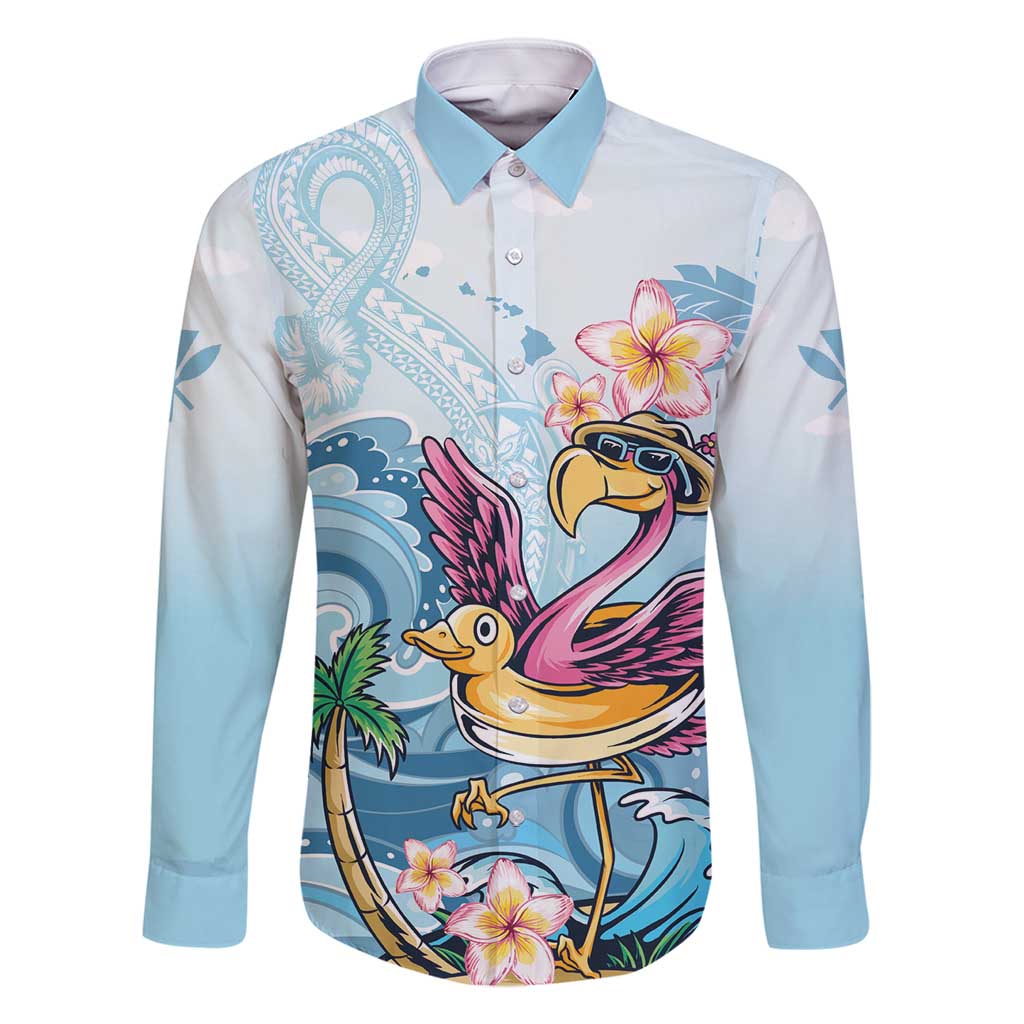 Hawaii Flamingo Family Matching Long Sleeve Bodycon Dress and Hawaiian Shirt Plumeria Tropical Beach - Wonder Print Shop