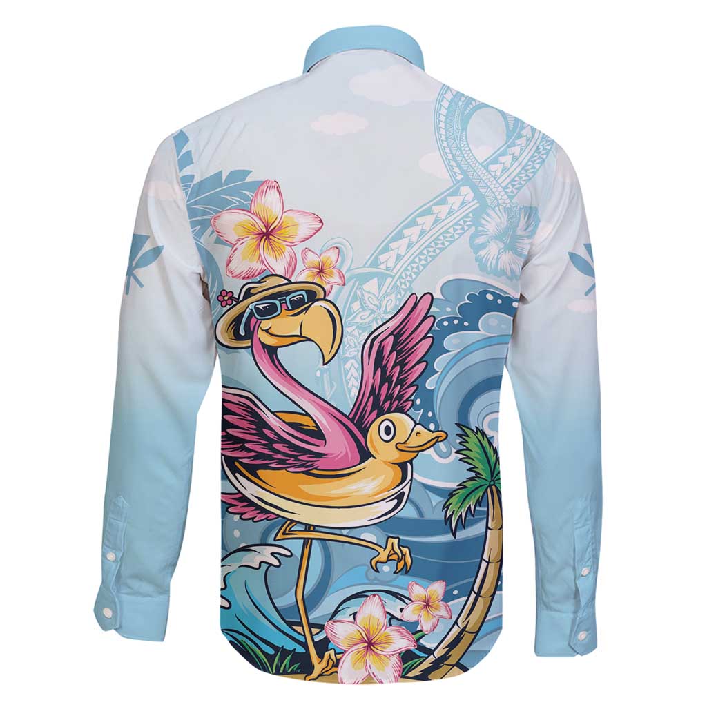 Hawaii Flamingo Family Matching Long Sleeve Bodycon Dress and Hawaiian Shirt Plumeria Tropical Beach - Wonder Print Shop