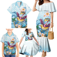 Hawaii Flamingo Family Matching Mermaid Dress and Hawaiian Shirt Plumeria Tropical Beach - Wonder Print Shop