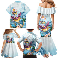 Hawaii Flamingo Family Matching Mermaid Dress and Hawaiian Shirt Plumeria Tropical Beach - Wonder Print Shop