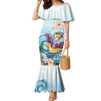 Hawaii Flamingo Family Matching Mermaid Dress and Hawaiian Shirt Plumeria Tropical Beach - Wonder Print Shop