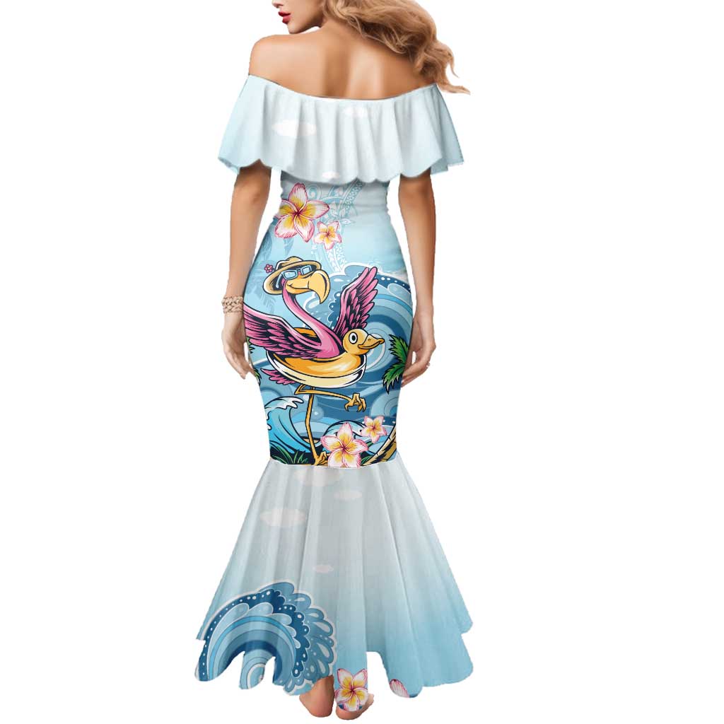 Hawaii Flamingo Family Matching Mermaid Dress and Hawaiian Shirt Plumeria Tropical Beach - Wonder Print Shop