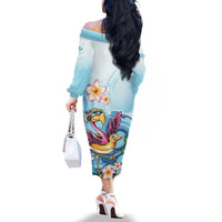 Hawaii Flamingo Family Matching Off The Shoulder Long Sleeve Dress and Hawaiian Shirt Plumeria Tropical Beach - Wonder Print Shop