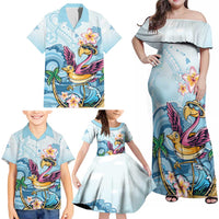Hawaii Flamingo Family Matching Off Shoulder Maxi Dress and Hawaiian Shirt Plumeria Tropical Beach - Wonder Print Shop