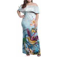 Hawaii Flamingo Family Matching Off Shoulder Maxi Dress and Hawaiian Shirt Plumeria Tropical Beach - Wonder Print Shop