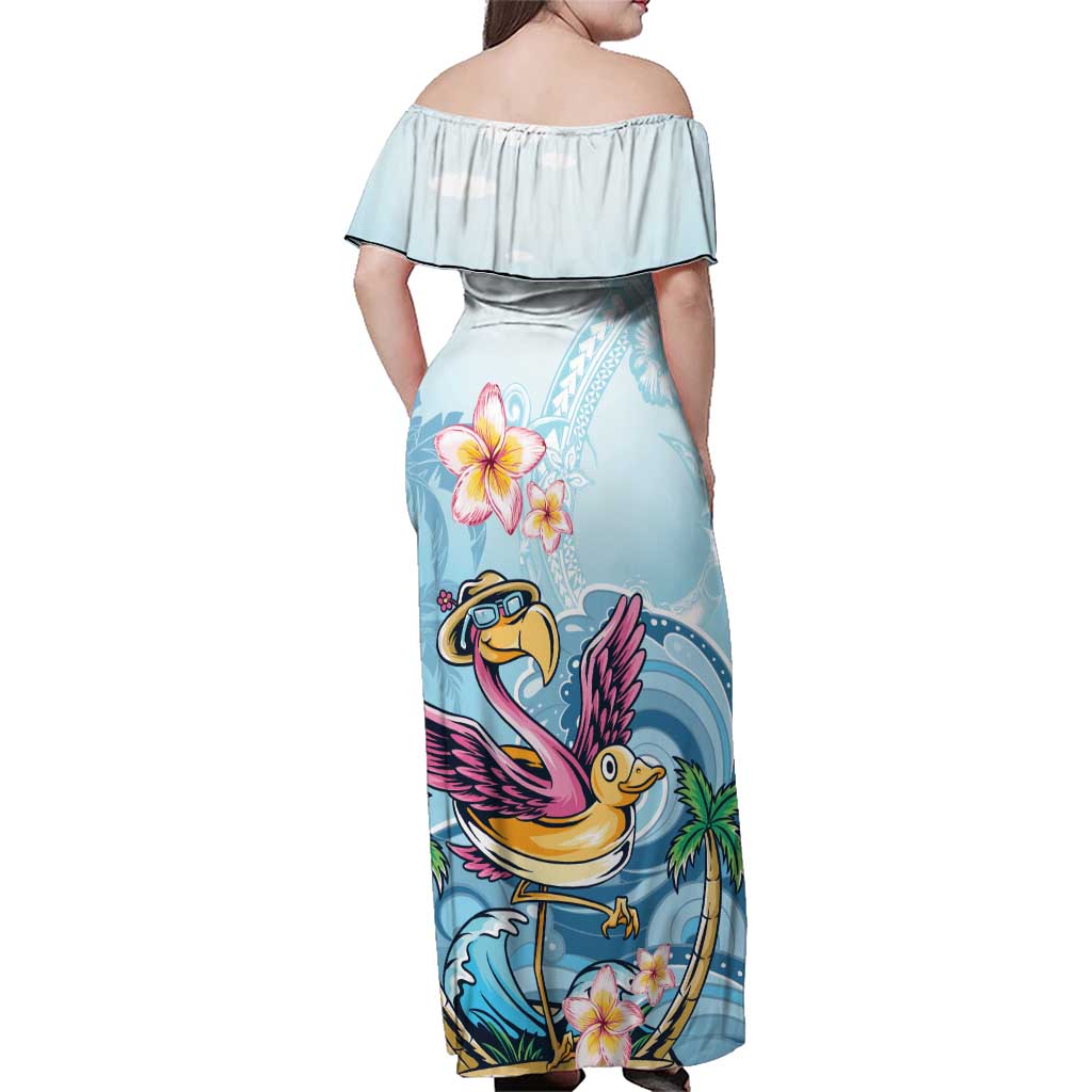 Hawaii Flamingo Family Matching Off Shoulder Maxi Dress and Hawaiian Shirt Plumeria Tropical Beach - Wonder Print Shop