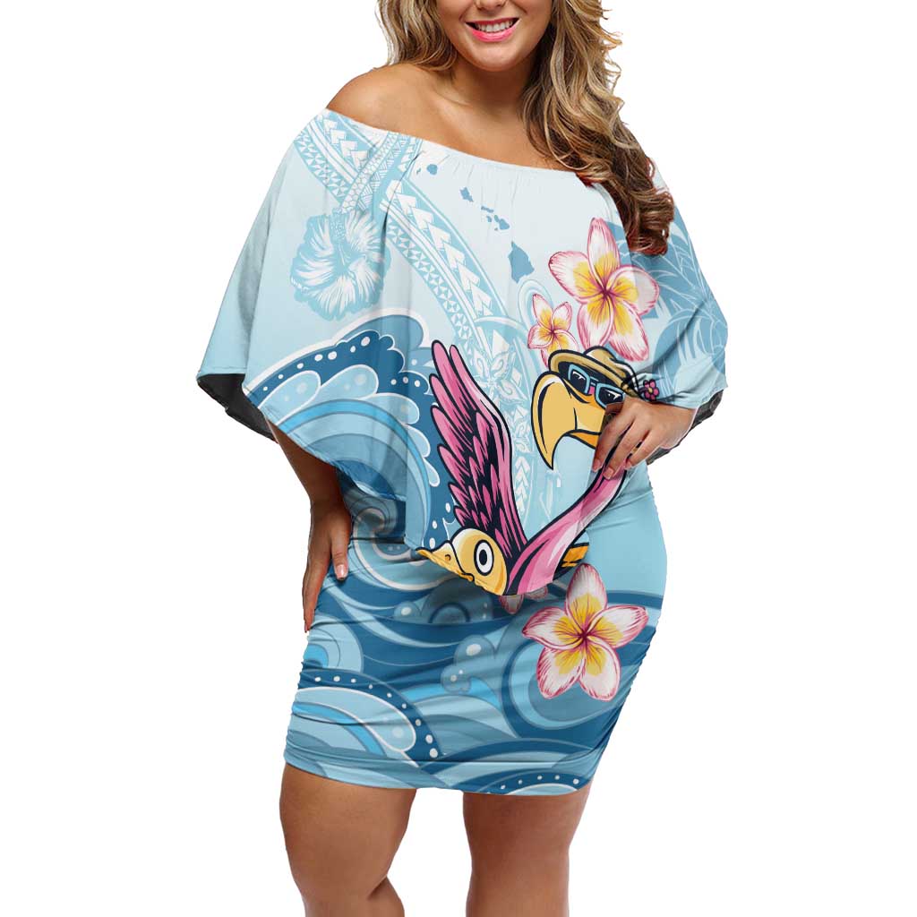 Hawaii Flamingo Family Matching Off Shoulder Short Dress and Hawaiian Shirt Plumeria Tropical Beach - Wonder Print Shop