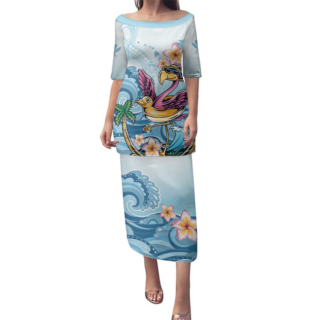 Hawaii Flamingo Family Matching Puletasi and Hawaiian Shirt Plumeria Tropical Beach - Wonder Print Shop