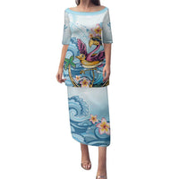 Hawaii Flamingo Family Matching Puletasi and Hawaiian Shirt Plumeria Tropical Beach - Wonder Print Shop