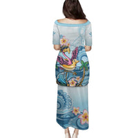 Hawaii Flamingo Family Matching Puletasi and Hawaiian Shirt Plumeria Tropical Beach - Wonder Print Shop