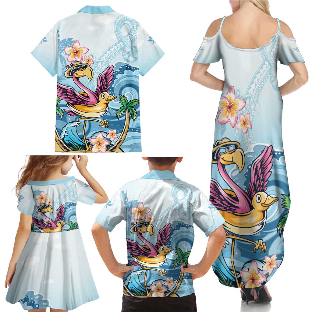Hawaii Flamingo Family Matching Summer Maxi Dress and Hawaiian Shirt Plumeria Tropical Beach - Wonder Print Shop