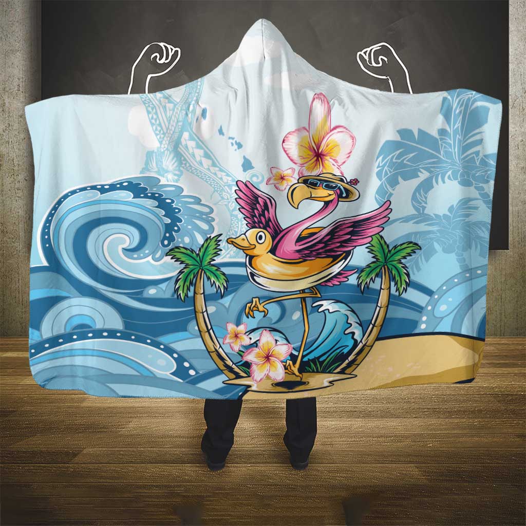 Hawaii Flamingo Hooded Blanket Plumeria Tropical Beach