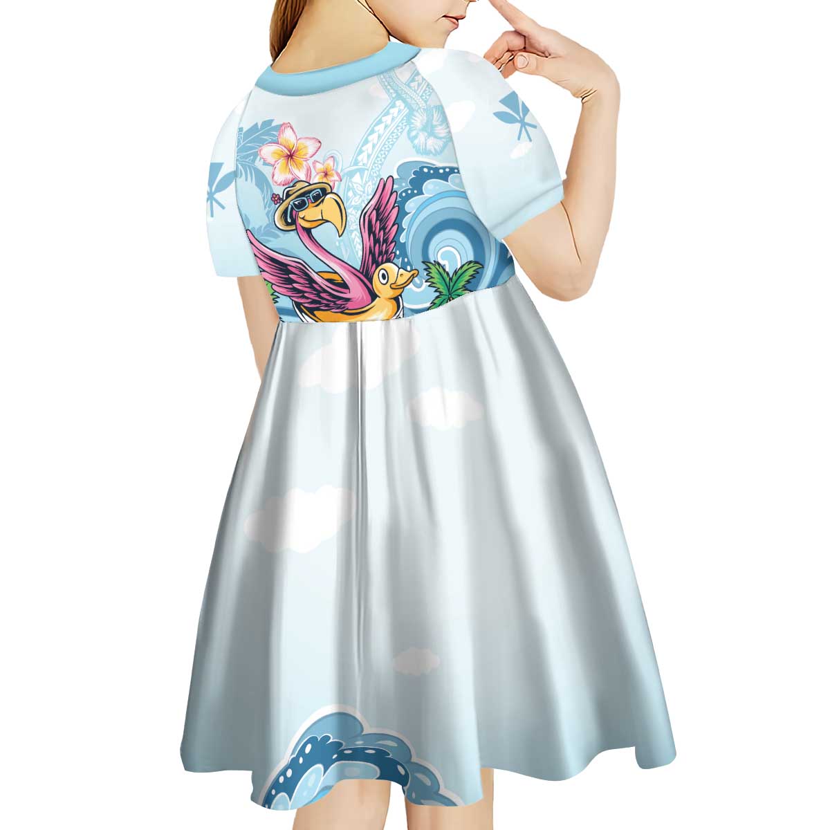 Hawaii Flamingo Kid Short Sleeve Dress Plumeria Tropical Beach - Wonder Print Shop